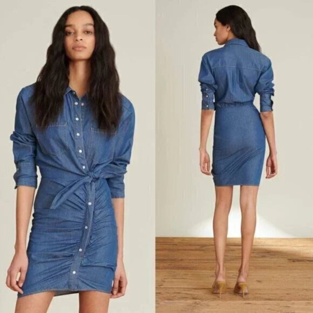 Veronica Beard Sierra Ruched Chambray Dress Size 0 LIKE NEW